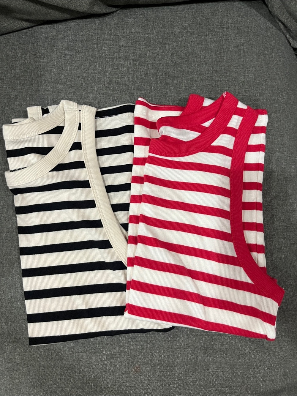 a new day Striped Tank Tops - Red & Black Stripes